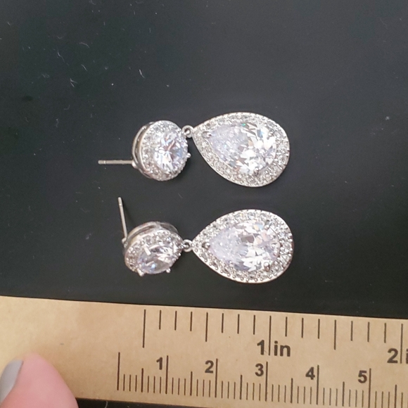 Faux Diamond Dangle Earrings - Picture 2 of 2